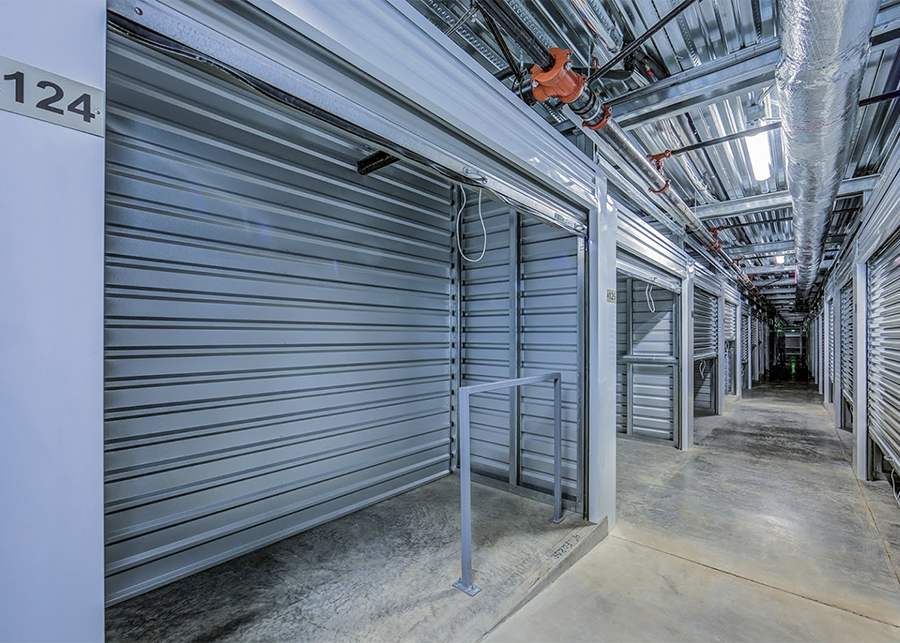 The long halls of the storage buildings where there are over 500 storage units 